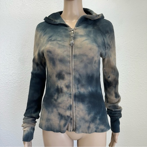 R & R Surplus Women’s tie dye Gray Waffle Net Full Zip  Hoodie Jacket Sz S - Picture 1 of 10
